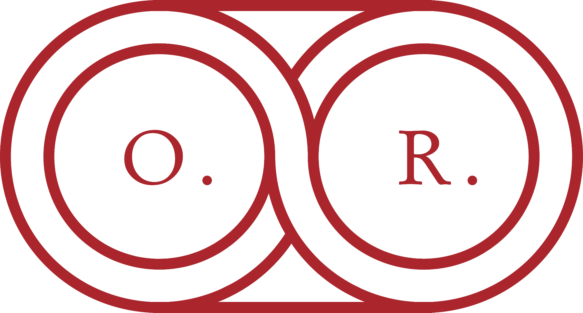Logo with intertwined circles and initials 'O' and 'R' on a white background